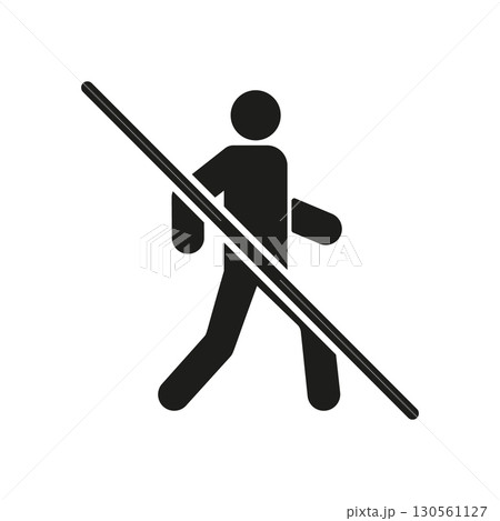 No Pedestrian Crossing Symbol Icon. Walking Prohibition And Safety Regulation Silhouette Symbol. Forbidden Walkway Warning. Isolated Vector Illustration 130561127