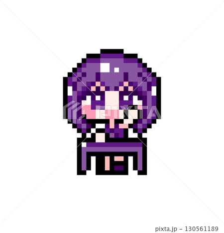ドット絵キャラクター 机に座って元気に挙手するショートヘアの女の子 (7) ドット絵キャラクター 机に座って元気に挙手するショートヘアの女の子 (7) 130561189