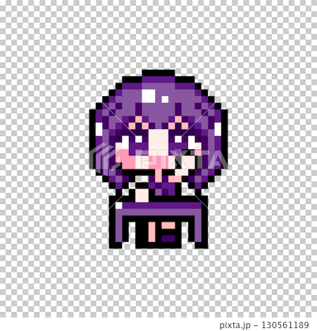 ドット絵キャラクター 机に座って元気に挙手するショートヘアの女の子 (7) ドット絵キャラクター 机に座って元気に挙手するショートヘアの女の子 (7) 130561189