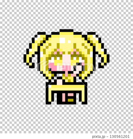ドット絵キャラクター 机に座って元気に挙手するミニツインテールの女の子 (3) 130561201