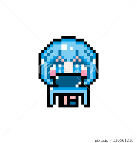 ドット絵キャラクター パソコンをしながら足をパタパタするショートヘアの女の子 (2) ドット絵キャラクター パソコンをしながら足をパタパタするショートヘアの女の子 (2) 130561216