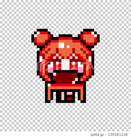 Pixel art character: A girl with twin bun hair flapping her legs while using a computer (4) 130561226