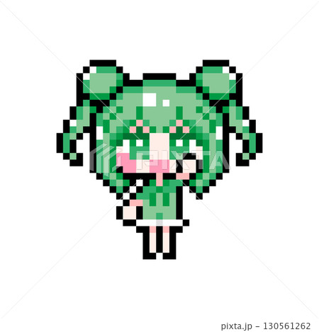 ドット絵キャラクター 元気に挙手するお団子ツインテールの女の子 (5) 130561262
