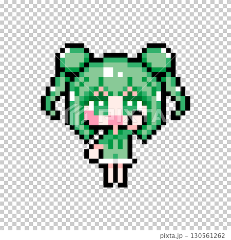 ドット絵キャラクター 元気に挙手するお団子ツインテールの女の子 (5) 130561262