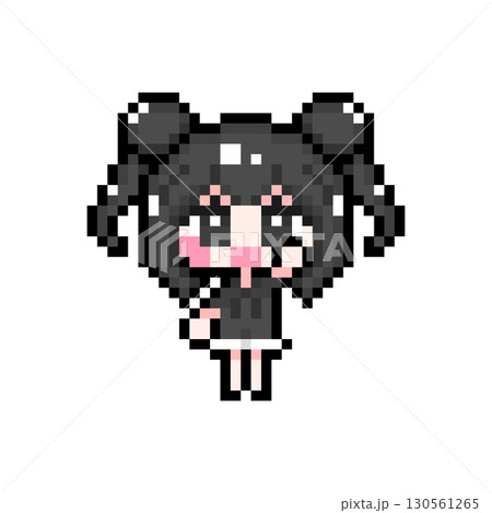 ドット絵キャラクター 元気に挙手するお団子ツインテールの女の子 (6) ドット絵キャラクター 元気に挙手するお団子ツインテールの女の子 (6) 130561265