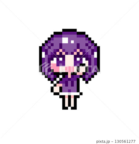 ドット絵キャラクター 元気に挙手するショートヘアの女の子 (7) 130561277