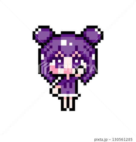 ドット絵キャラクター 元気に挙手するツインお団子ヘアの女の子 (7) ドット絵キャラクター 元気に挙手するツインお団子ヘアの女の子 (7) 130561285