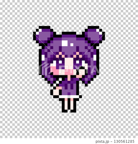 ドット絵キャラクター 元気に挙手するツインお団子ヘアの女の子 (7) ドット絵キャラクター 元気に挙手するツインお団子ヘアの女の子 (7) 130561285