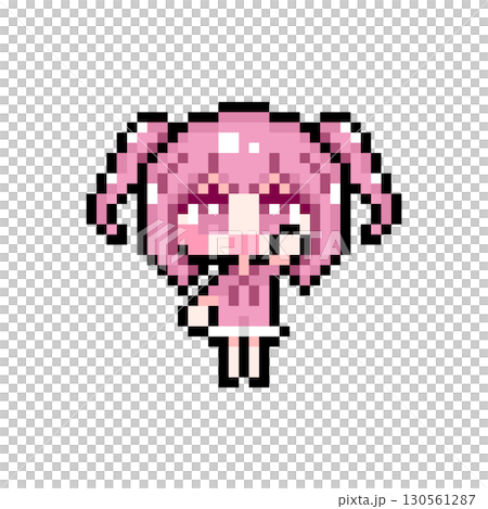 像素藝術人物：綁著小辮子、興高采烈地舉起手的女孩（1） 130561287