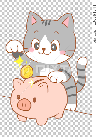 貓把錢放進存錢罐 貓把錢放進存錢罐 130561341