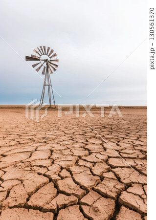 windmill landscape sky light dawn dusk stands cracked 130561370