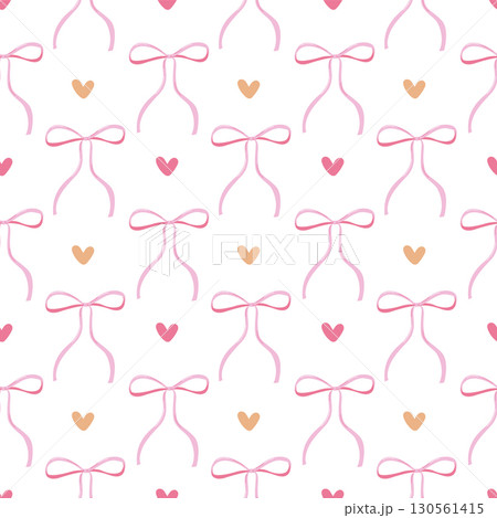 Seamless Pink Bow and Heart Pattern Cute Romantic Background for Valentine and Wedding Design 130561415