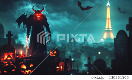 paris figure eyes horns graveyard digital halloweenthemed artwork 130561506
