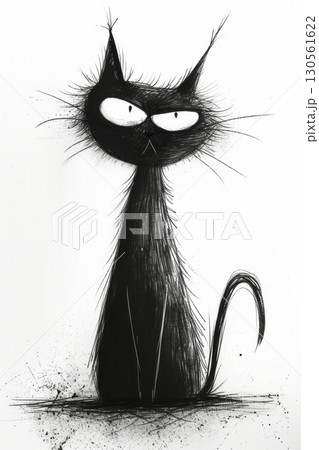 cat cartoon black art ink drawing vector white 130561622