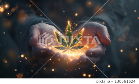 cannabis marijuana medicine plant herb glowing hologram herbal 130561624