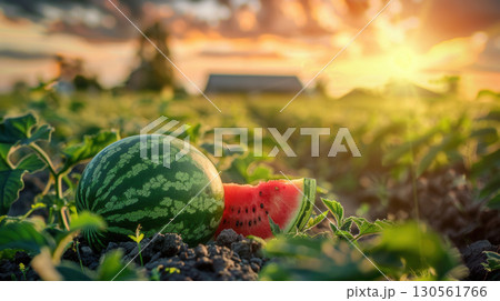 watermelon sweet ripe summer field plantation farm fruit 130561766