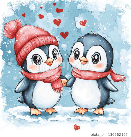 cartoon winter snowflakes illustration hat environment penguin snowy 130562195