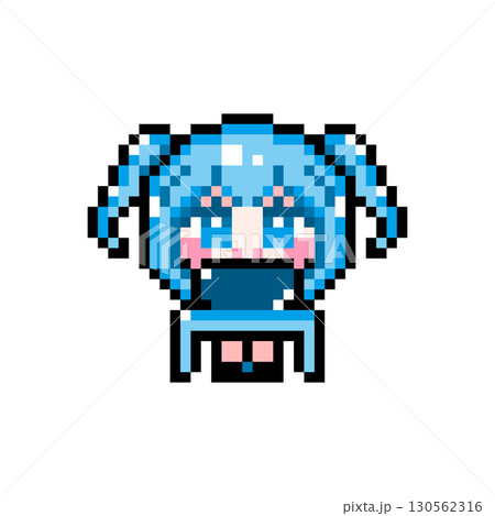ドット絵キャラクター パソコンをするミニツインテールの女の子 (2) 130562316