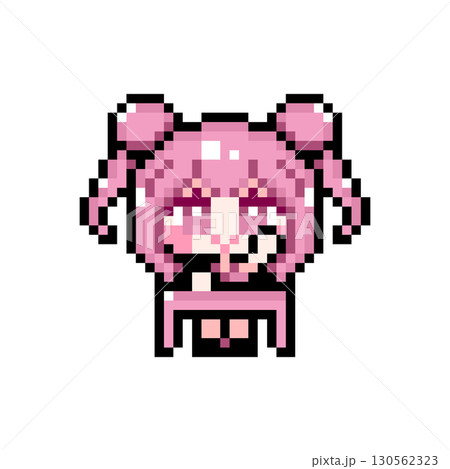 ドット絵キャラクター 机に座って挙手するお団子ツインテールの女の子 (1) ドット絵キャラクター 机に座って挙手するお団子ツインテールの女の子 (1) 130562323
