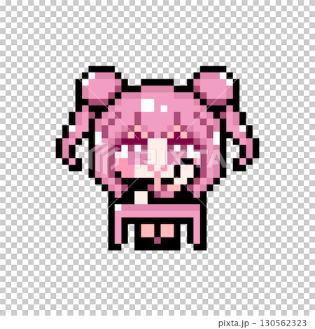 ドット絵キャラクター 机に座って挙手するお団子ツインテールの女の子 (1) ドット絵キャラクター 机に座って挙手するお団子ツインテールの女の子 (1) 130562323