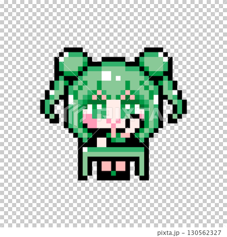 ドット絵キャラクター 机に座って挙手するお団子ツインテールの女の子 (5) 130562327