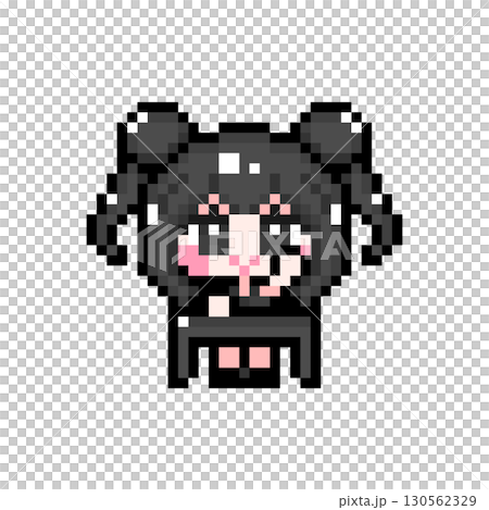 ドット絵キャラクター 机に座って挙手するお団子ツインテールの女の子 (6) 130562329
