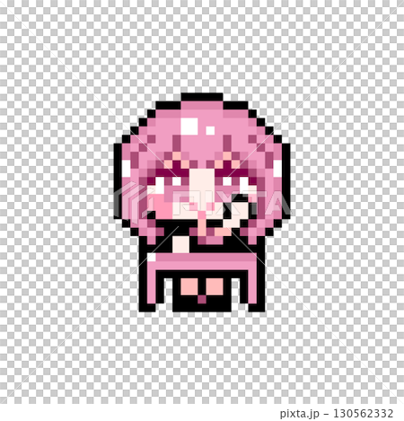 Pixel art character: A short-haired girl sitting at a desk and raising her hand (1) Pixel art character: A short-haired girl sitting at a desk and raising her hand (1) 130562332