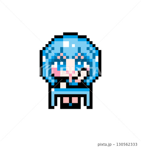 ドット絵キャラクター 机に座って挙手するショートヘアの女の子 (2) ドット絵キャラクター 机に座って挙手するショートヘアの女の子 (2) 130562333