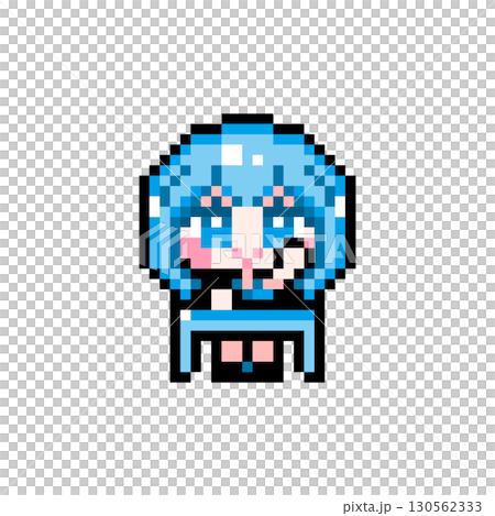 ドット絵キャラクター 机に座って挙手するショートヘアの女の子 (2) ドット絵キャラクター 机に座って挙手するショートヘアの女の子 (2) 130562333