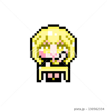 ドット絵キャラクター 机に座って挙手するショートヘアの女の子 (3) 130562334