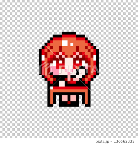 ドット絵キャラクター 机に座って挙手するショートヘアの女の子 (4) 130562335