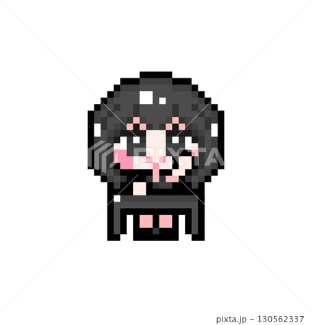 ドット絵キャラクター 机に座って挙手するショートヘアの女の子 (6) ドット絵キャラクター 机に座って挙手するショートヘアの女の子 (6) 130562337