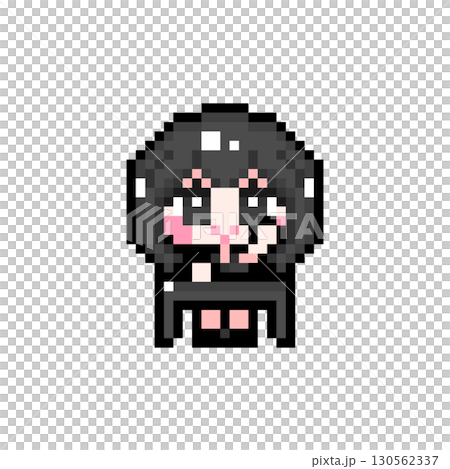 ドット絵キャラクター 机に座って挙手するショートヘアの女の子 (6) ドット絵キャラクター 机に座って挙手するショートヘアの女の子 (6) 130562337
