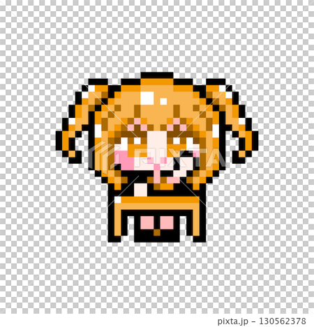 Pixel art character: A girl with mini pigtails sitting at a desk and raising her hand (8) Pixel art character: A girl with mini pigtails sitting at a desk and raising her hand (8) 130562378