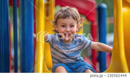 child playground structure shirt equipment playing wearing striped 130562444