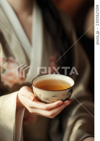person tea robe patterns colors background closeup cup person tea robe patterns colors background closeup cup 130562509