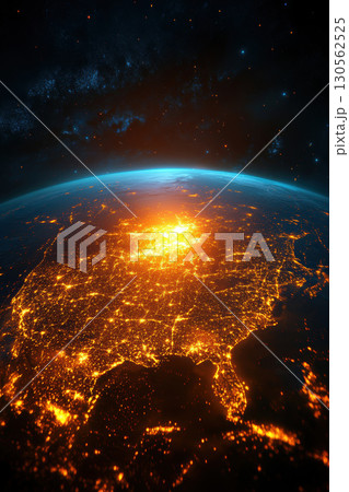 aerial view earth space city lights night way 130562525