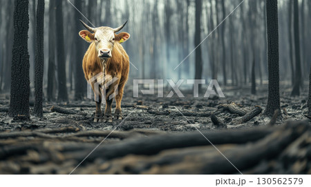 cow forest cows body horns brown stands burnedのイラスト素材 [130562579] - PIXTA