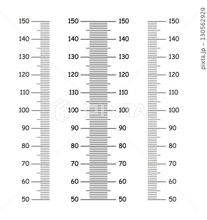 Kids height charts from 50 to 150 centimeters. Set of templates for wall growth sticker isolated on a white background. Meter wall or growth ruler. Vector graphic illustration. 130562929