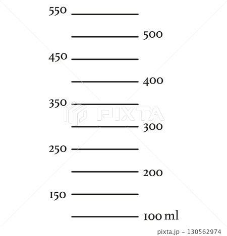 Scale 550 ml liquid volume template. Measuring cup, jug to preparing cooking. Vector simple outline illustration. 130562974