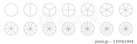 Segmented charts. Pizza chart template. Diagram wheel parts. Collection of pie charts. Many number of sectors divide the circle on equal parts. Set of segments infographic. Outline black thin graphics Segmented charts. Pizza chart template. Diagram wheel parts. Collection of pie charts. Many number of sectors divide the circle on equal parts. Set of segments infographic. Outline black thin graphics 130562998