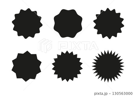 Circle sticker simple set. Black badges wavy edge promo. Star burst shapes tags for price. Blank sale stickers. Abstract silhouette. Flat vintage labels. Graphic illustration. 130563000