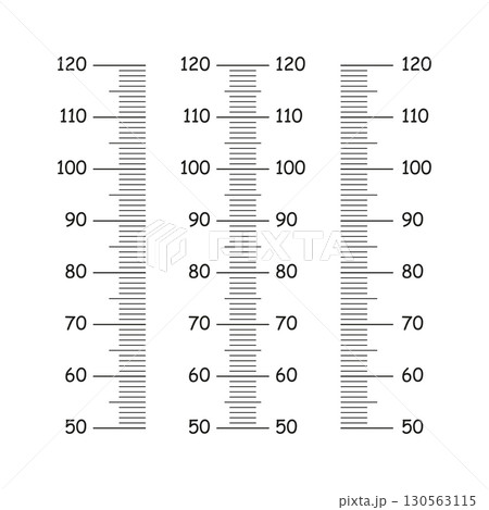 Stadiometer template for wall growth sticker. Kids height chart from 50 to 120 centimeters. Meter wall or growth ruler. Height measurement. Vector simple illustration. 130563115