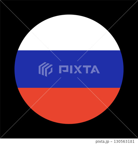 Russia flag. Circle shape. National symbol. Vector illustration. Eps icon. 130563181