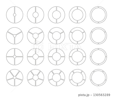 Circle division on 2, 3, 4, 5 equal parts. Wheel round divided black diagrams with segments. Pie, pizza chart icon. Set of infographics. Coaching blanks. Section graph line art. Outline donut charts. Circle division on 2, 3, 4, 5 equal parts. Wheel round divided black diagrams with segments. Pie, pizza chart icon. Set of infographics. Coaching blanks. Section graph line art. Outline donut charts. 130563289