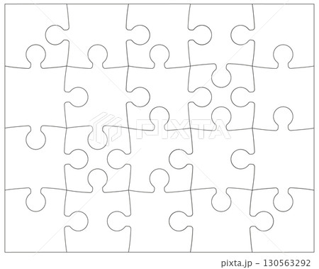 Puzzle pieces rectangle printable contour isolated on a white background. Jigsaw puzzle game template with angles. Outlines puzzle pieces, adjustable and editable minimalist mockup. 130563292