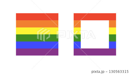 Rainbow flag backdrop. Gay pride frame. Progress Logo symbols mockup. LGBT square icons. Set of stickers in rainbow colors. Rectangular badge, button, background. Flat template design. Rainbow flag backdrop. Gay pride frame. Progress Logo symbols mockup. LGBT square icons. Set of stickers in rainbow colors. Rectangular badge, button, background. Flat template design. 130563315