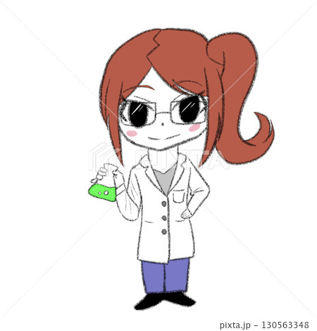 白衣を着た女の子が三角フラスコを持っている 130563348