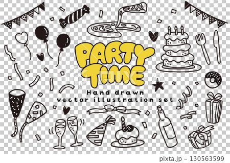 手繪塗鴉聚會時間向量插圖 130563599