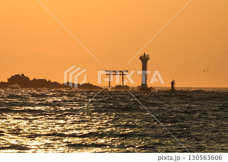 真名瀬海岸から望む夕暮れの富士山 130563606